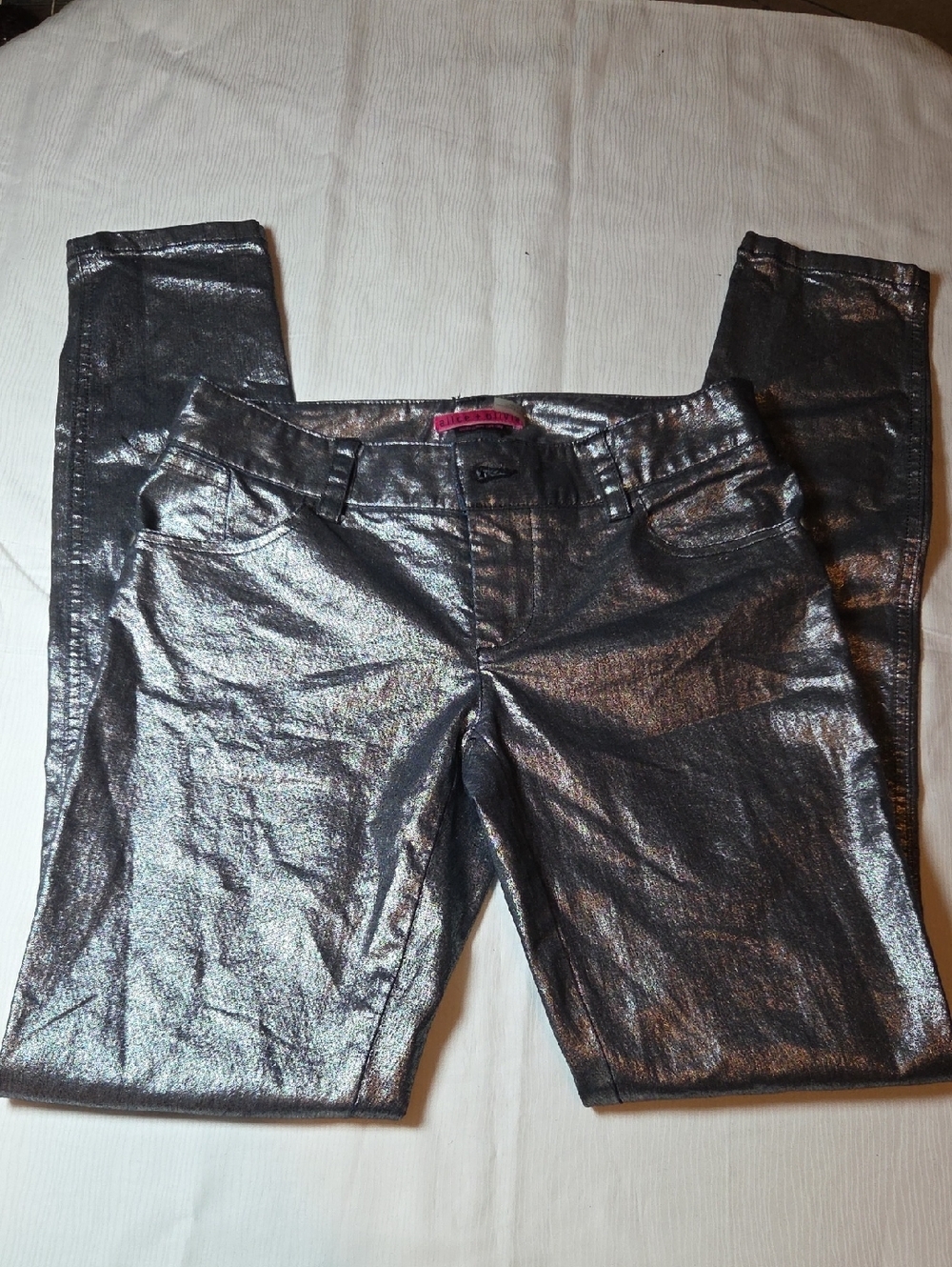 Alice + Olivia Silver Metallic Skinny Pants